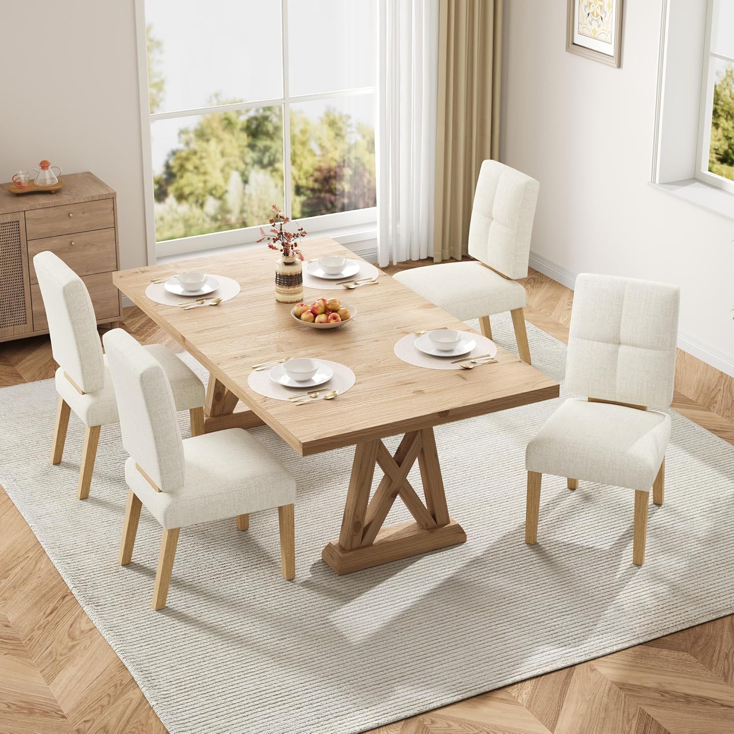 KMJY01 Esszimmerstühle 2er Set, Ergonomische Leinen Polsterstühle und verstärkter Struktur, Küchenstühle