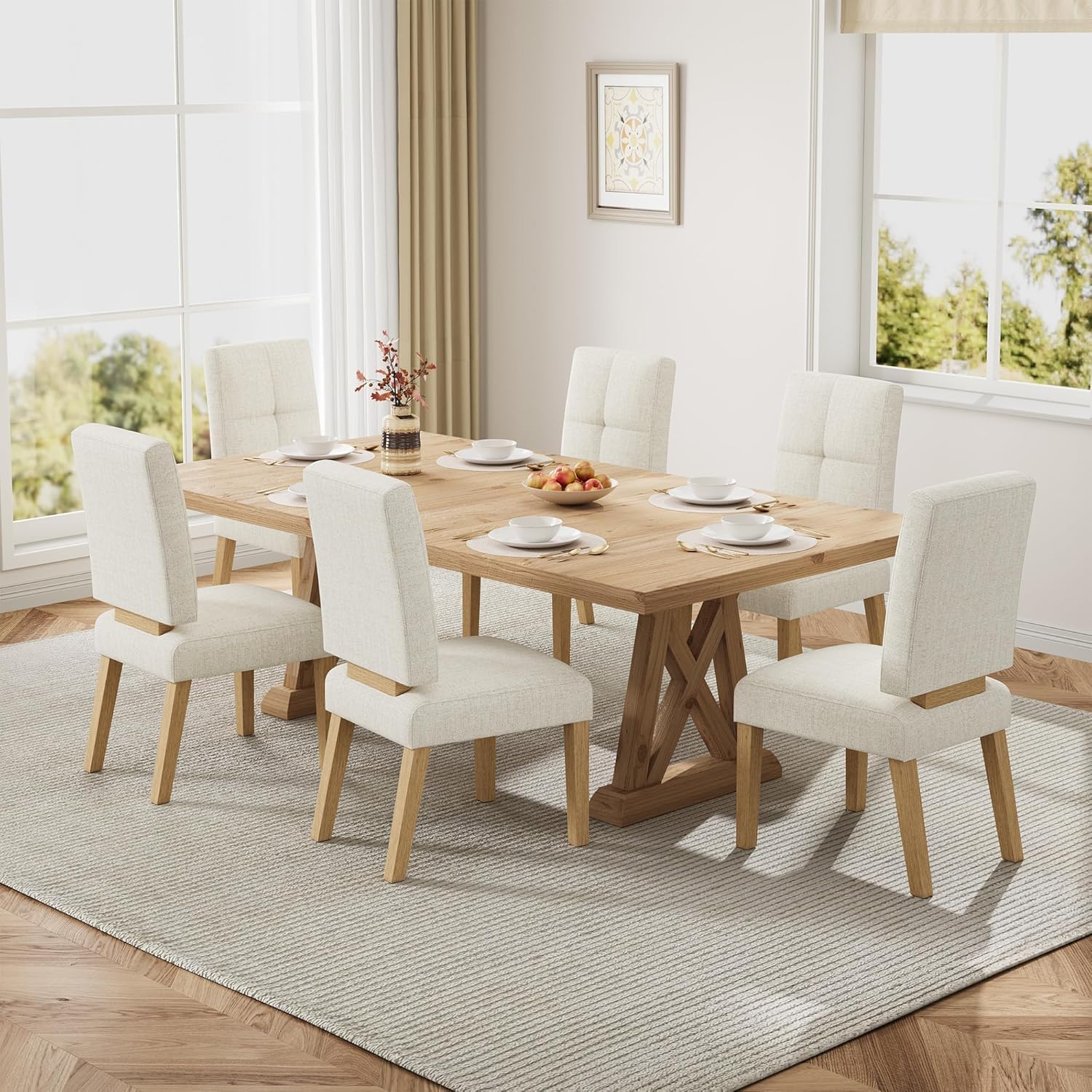KMJY01 Esszimmerstühle 2er Set, Ergonomische Leinen Polsterstühle und verstärkter Struktur, Küchenstühle