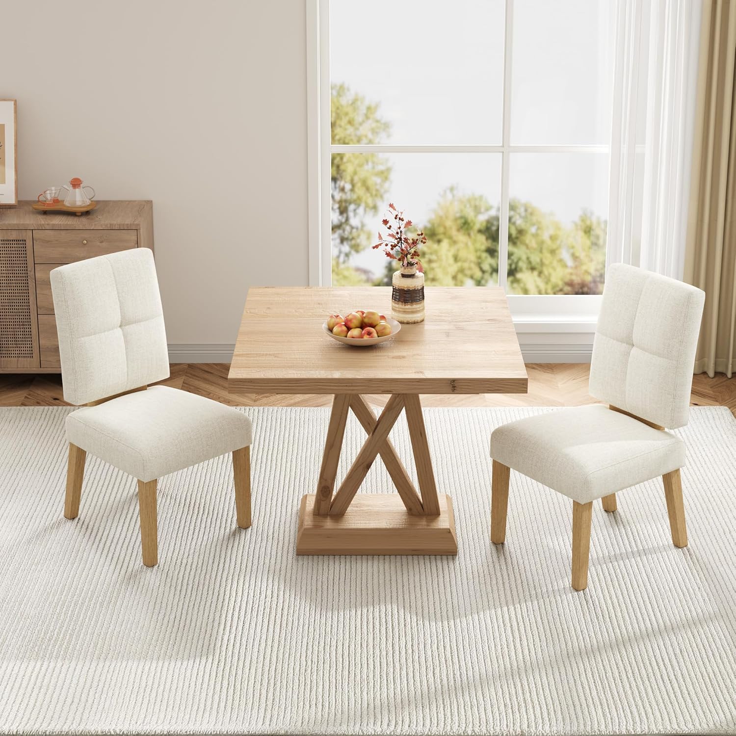 KMJY01 Esszimmerstühle 2er Set, Ergonomische Leinen Polsterstühle und verstärkter Struktur, Küchenstühle