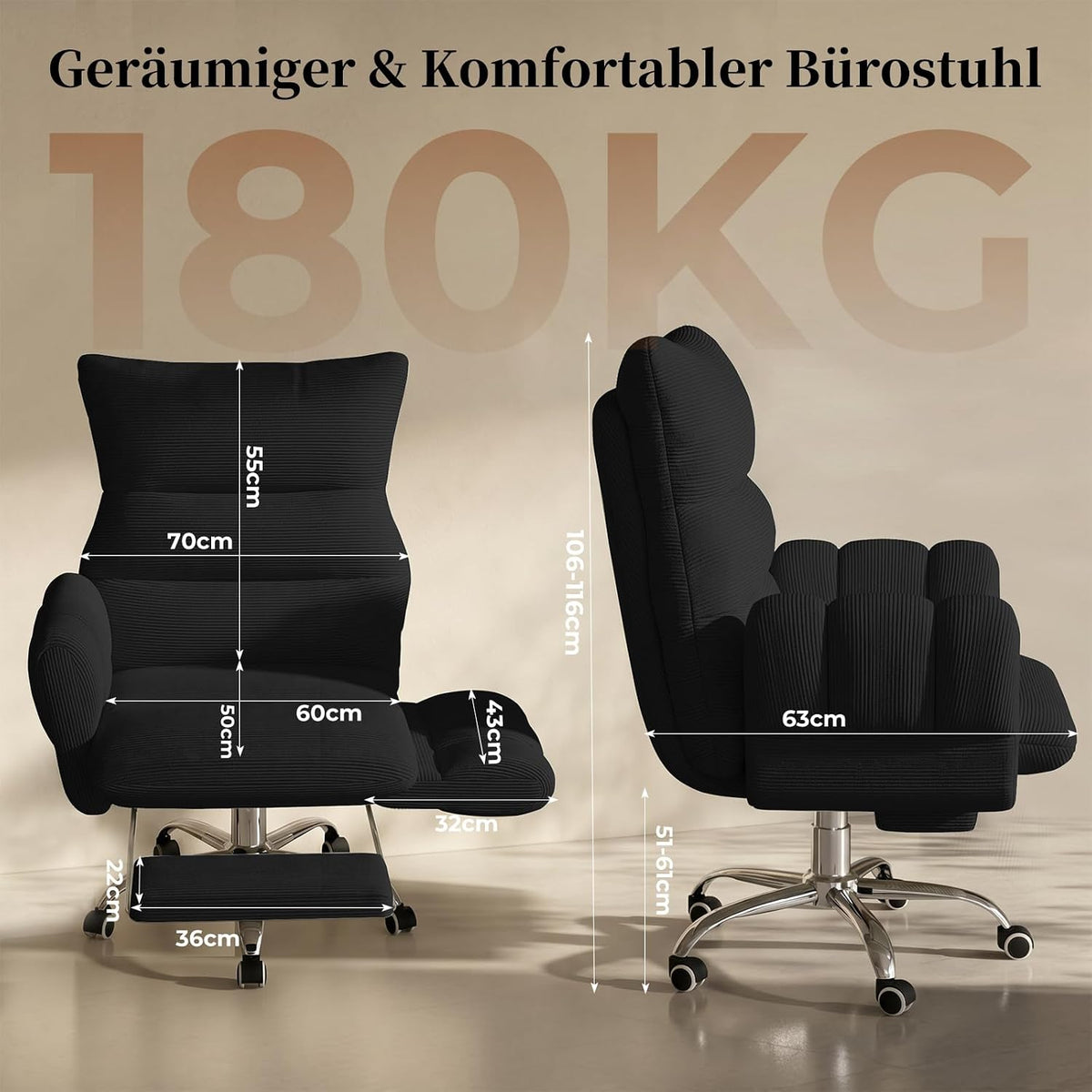 LBGYZ08 Bürostuhl Ergonomisch, Schneidersitz Stuhl mit Fußstütze Klappbare Armlehnen Schreibtischstuhl