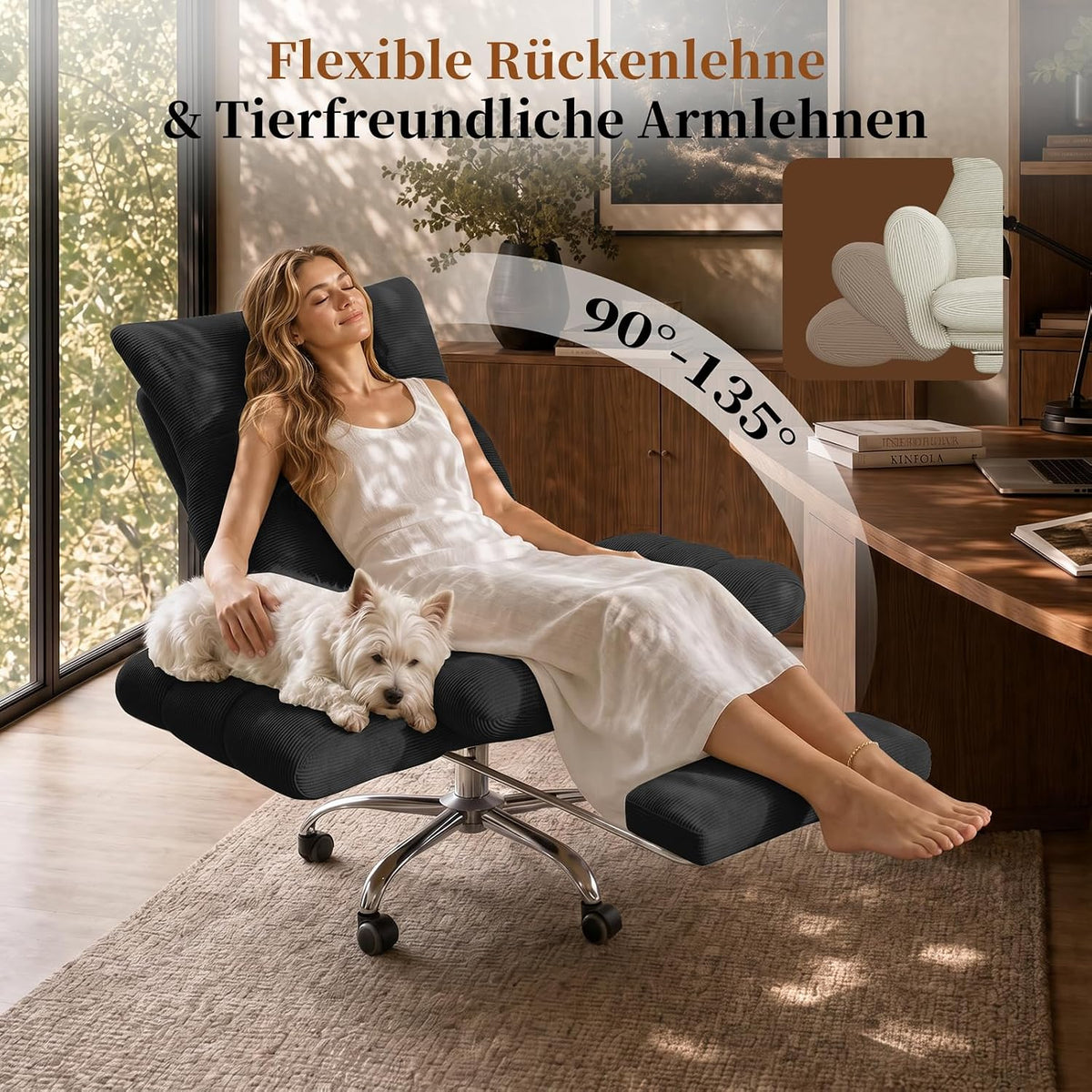 LBGYZ08 Bürostuhl Ergonomisch, Schneidersitz Stuhl mit Fußstütze Klappbare Armlehnen Schreibtischstuhl