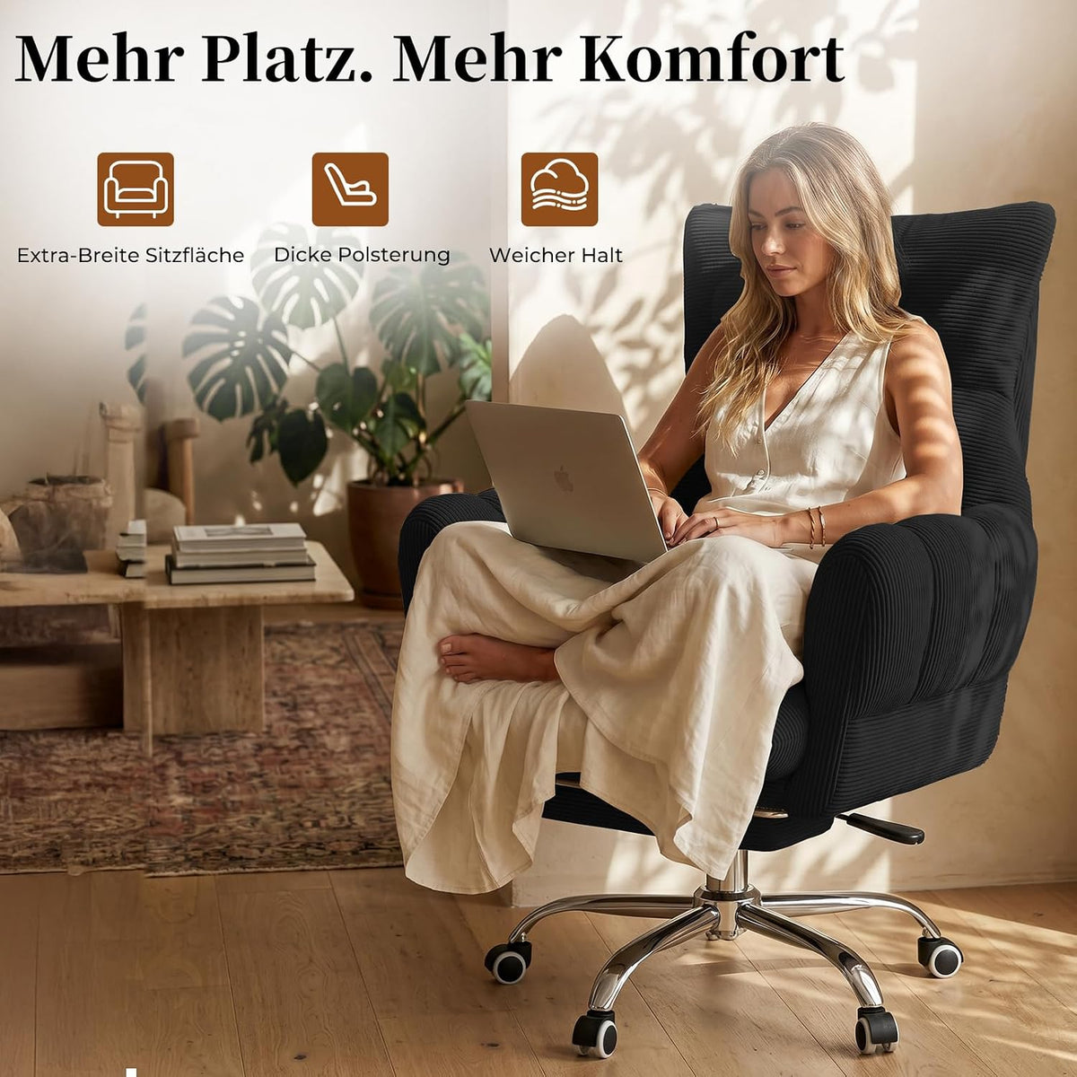 LBGYZ08 Bürostuhl Ergonomisch, Schneidersitz Stuhl mit Fußstütze Klappbare Armlehnen Schreibtischstuhl