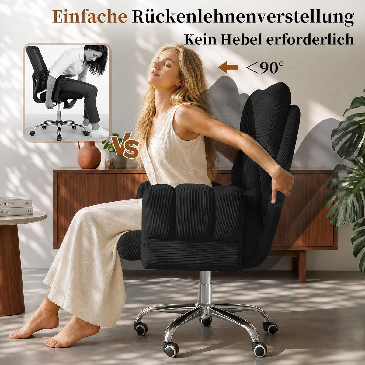 LBGYZ08 Bürostuhl Ergonomisch, Schneidersitz Stuhl mit Fußstütze Klappbare Armlehnen Schreibtischstuhl