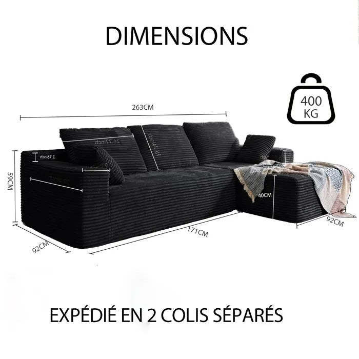 LHMSF01 Ecksofa Cord, Modulares Cloud Bodensofa ohne Aufbau, 263cm Couch L-Form