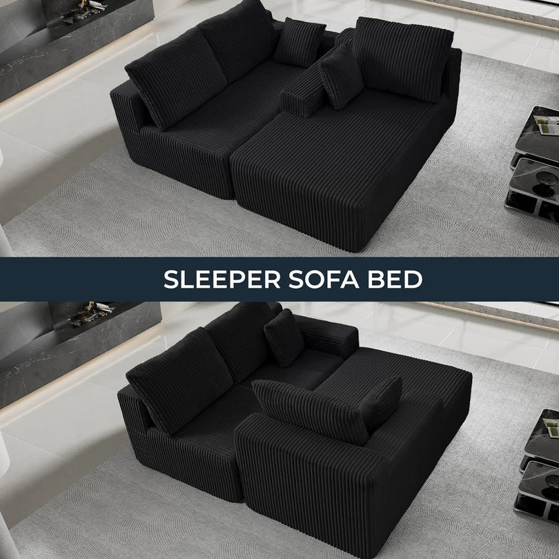LHMSF01 Ecksofa Cord, Modulares Cloud Bodensofa ohne Aufbau, 263cm Couch L-Form