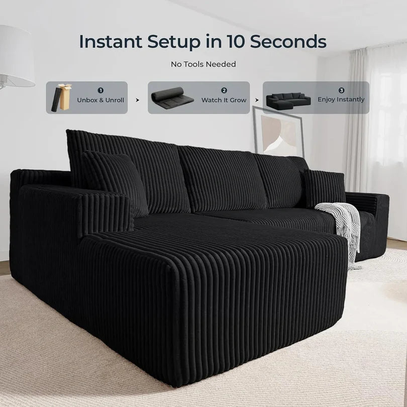 LHMSF01 Ecksofa Cord, Modulares Cloud Bodensofa ohne Aufbau, 263cm Couch L-Form