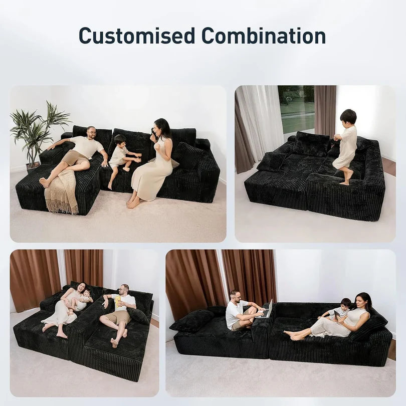 LHMSF01 Ecksofa Cord, Modulares Cloud Bodensofa ohne Aufbau, 263cm Couch L-Form
