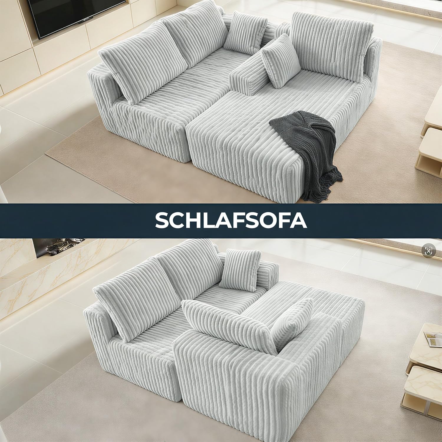 LH01 Wohnlandschaft L Form 267cm tiefe Sitzfläche Cloud Sofa Cord Ecksofa