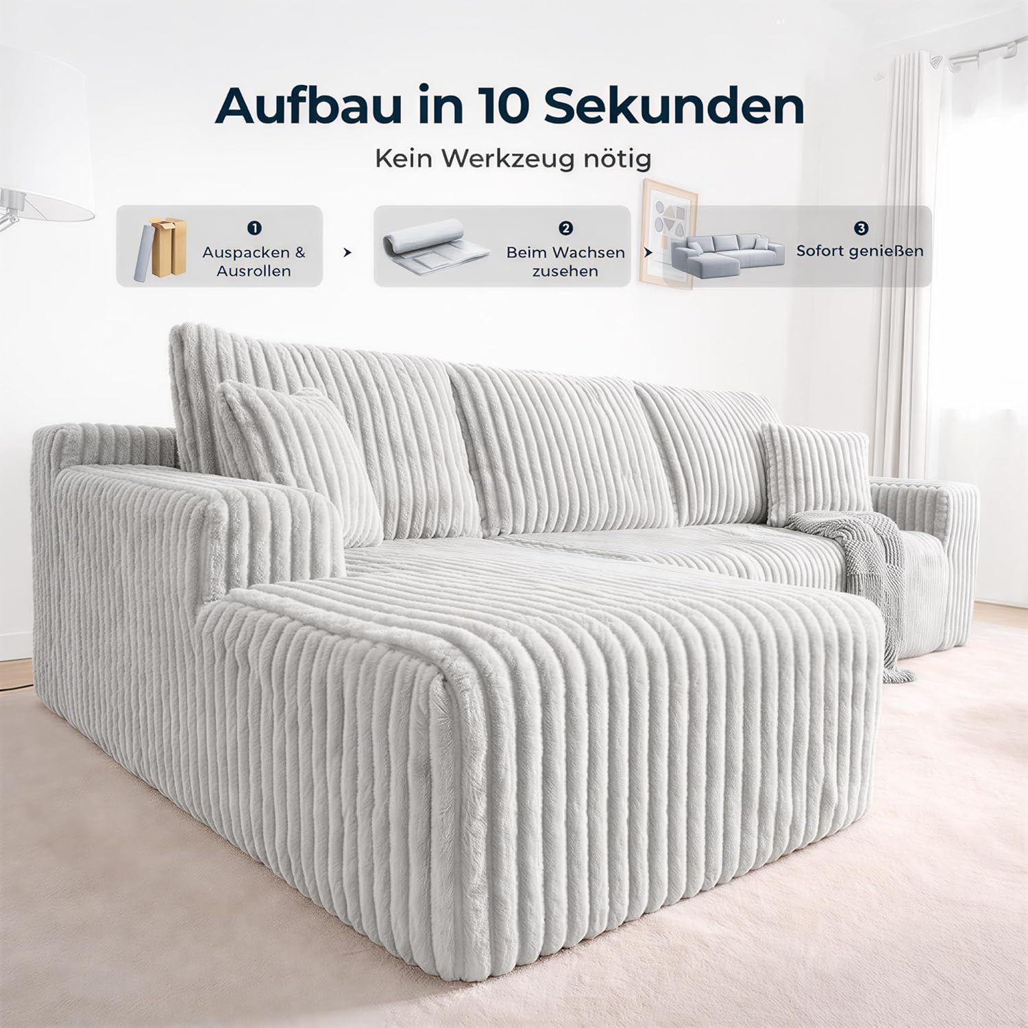 LH01 Wohnlandschaft L Form 267cm tiefe Sitzfläche Cloud Sofa Cord Ecksofa