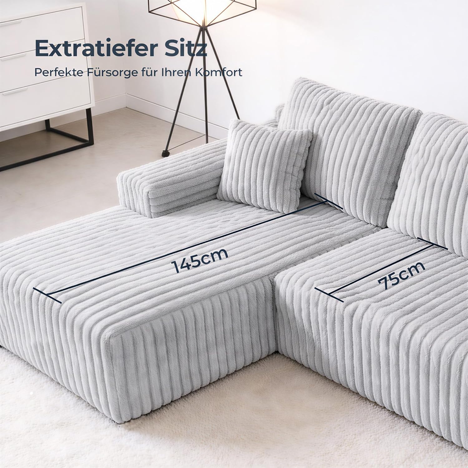 LH01 Wohnlandschaft L Form 267cm tiefe Sitzfläche Cloud Sofa Cord Ecksofa