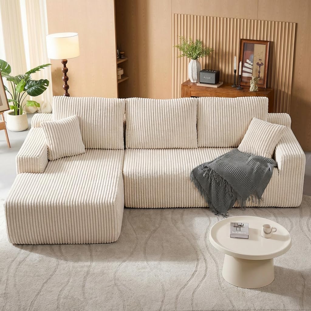 LHMSF01 Ecksofa mit Schlaffunktion 267cm montagefrei Cord Wohnlandschaft modulares Sofa