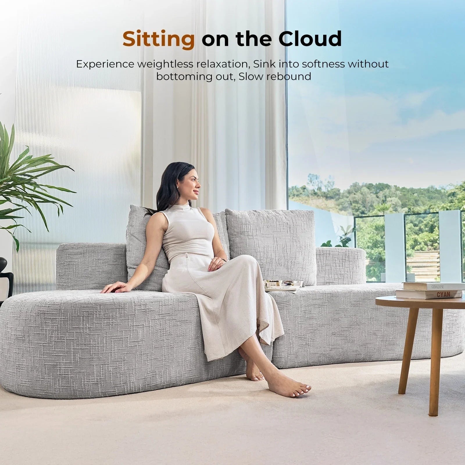 LHMSF03 Sofa extra tiefe Sitzfläche 250cm montagefrei Leinen modulares Megasofa