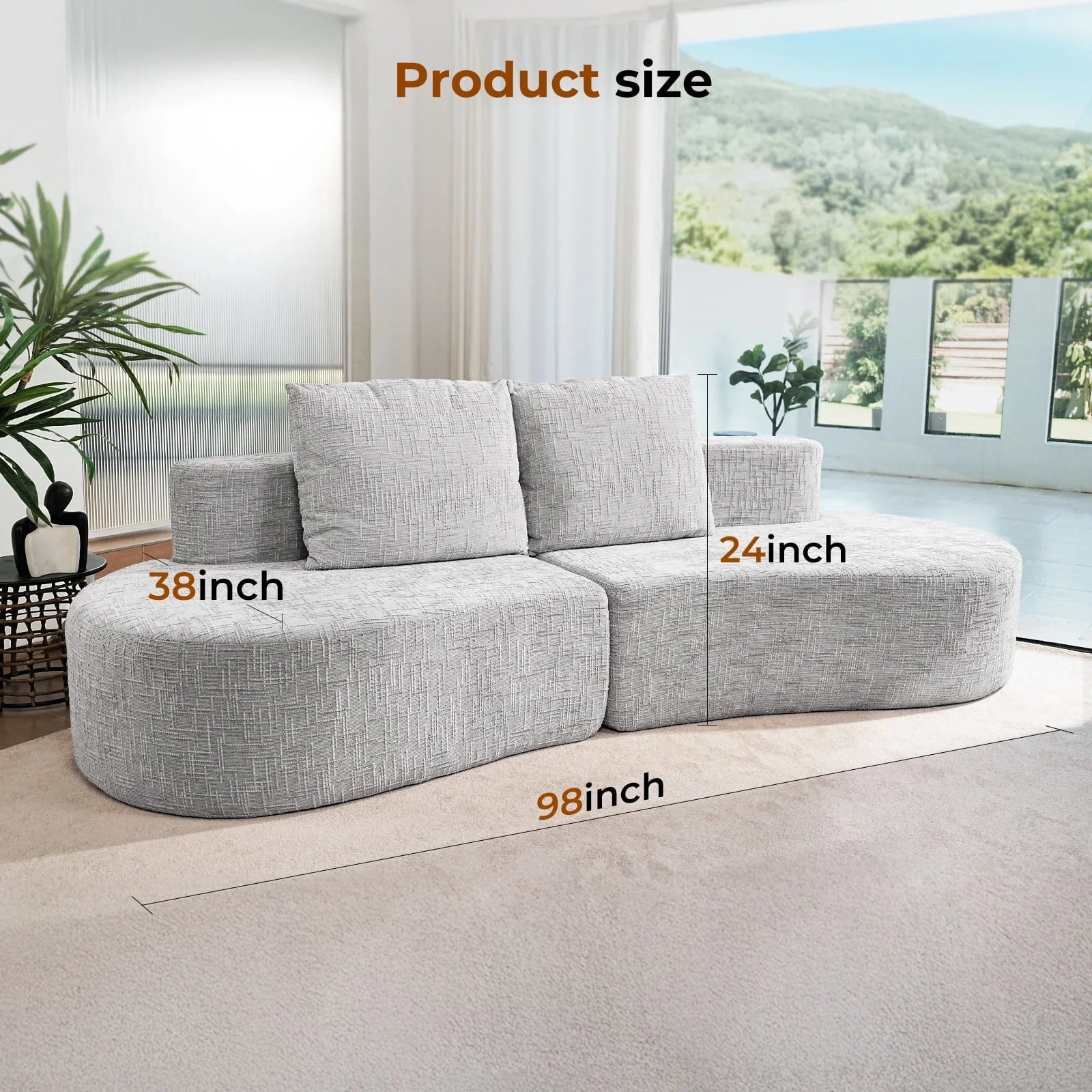 LHMSF03 Sofa extra tiefe Sitzfläche 250cm montagefrei Leinen modulares Megasofa