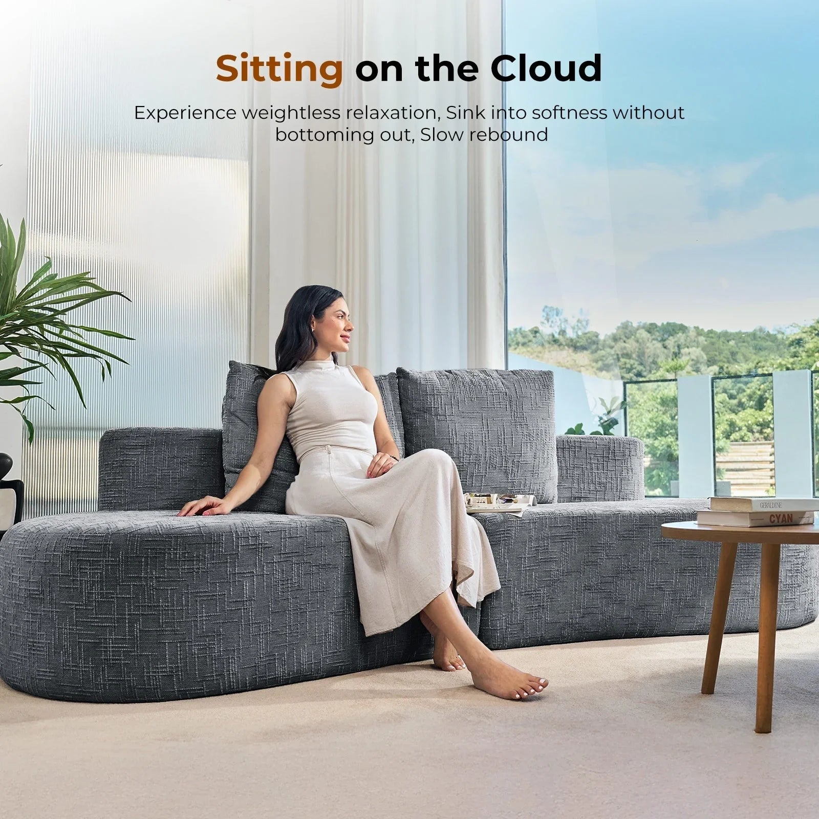 LHMSF03 Sofa extra tiefe Sitzfläche 250cm montagefrei Leinen modulares Megasofa