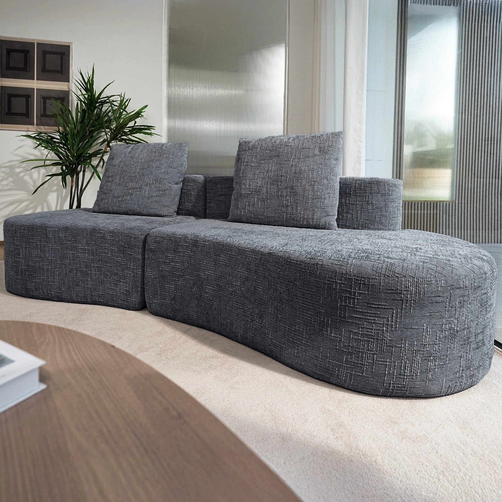 LHMSF03 Sofa extra tiefe Sitzfläche 250cm montagefrei Leinen modulares Megasofa