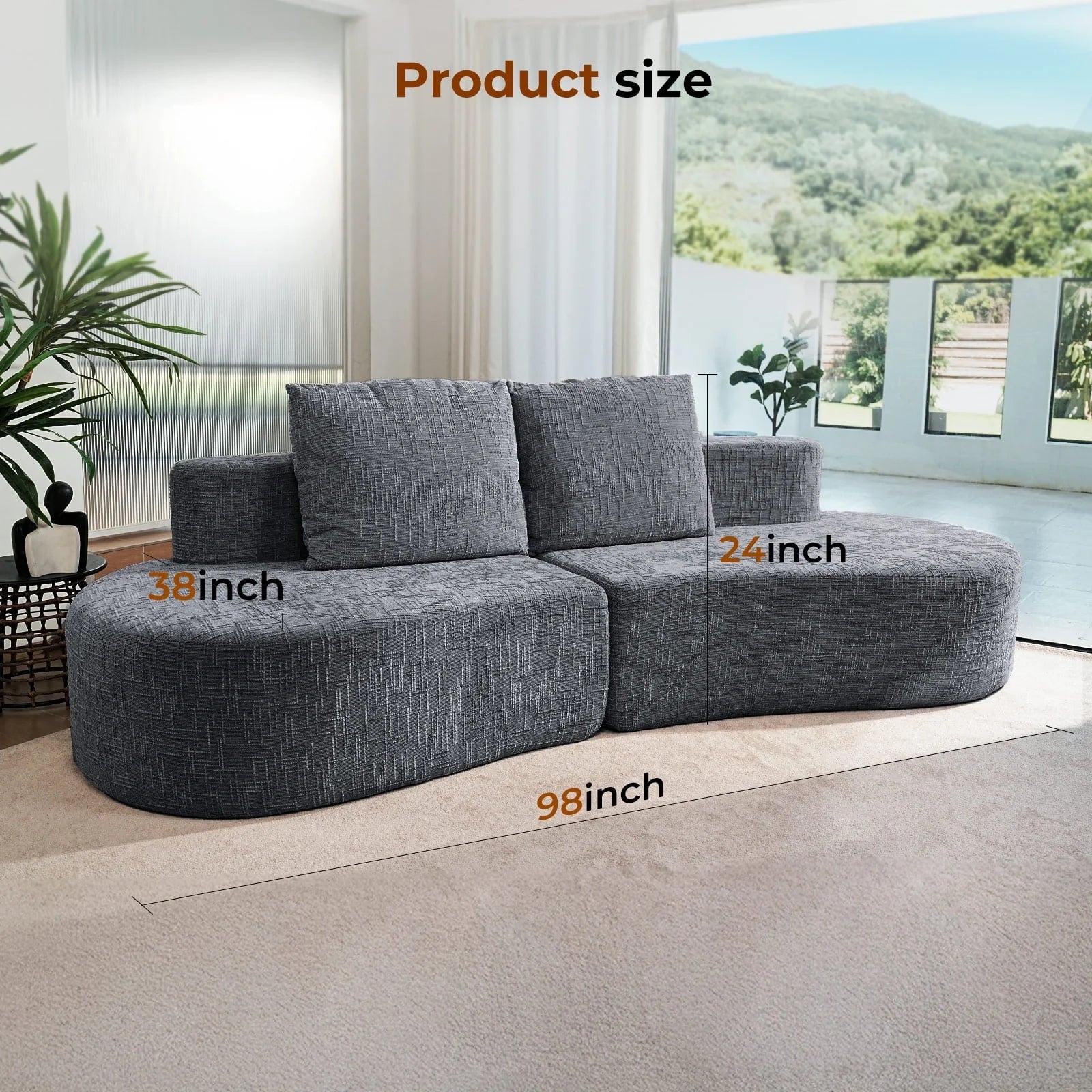 LHMSF03 Sofa extra tiefe Sitzfläche 250cm montagefrei Leinen modulares Megasofa