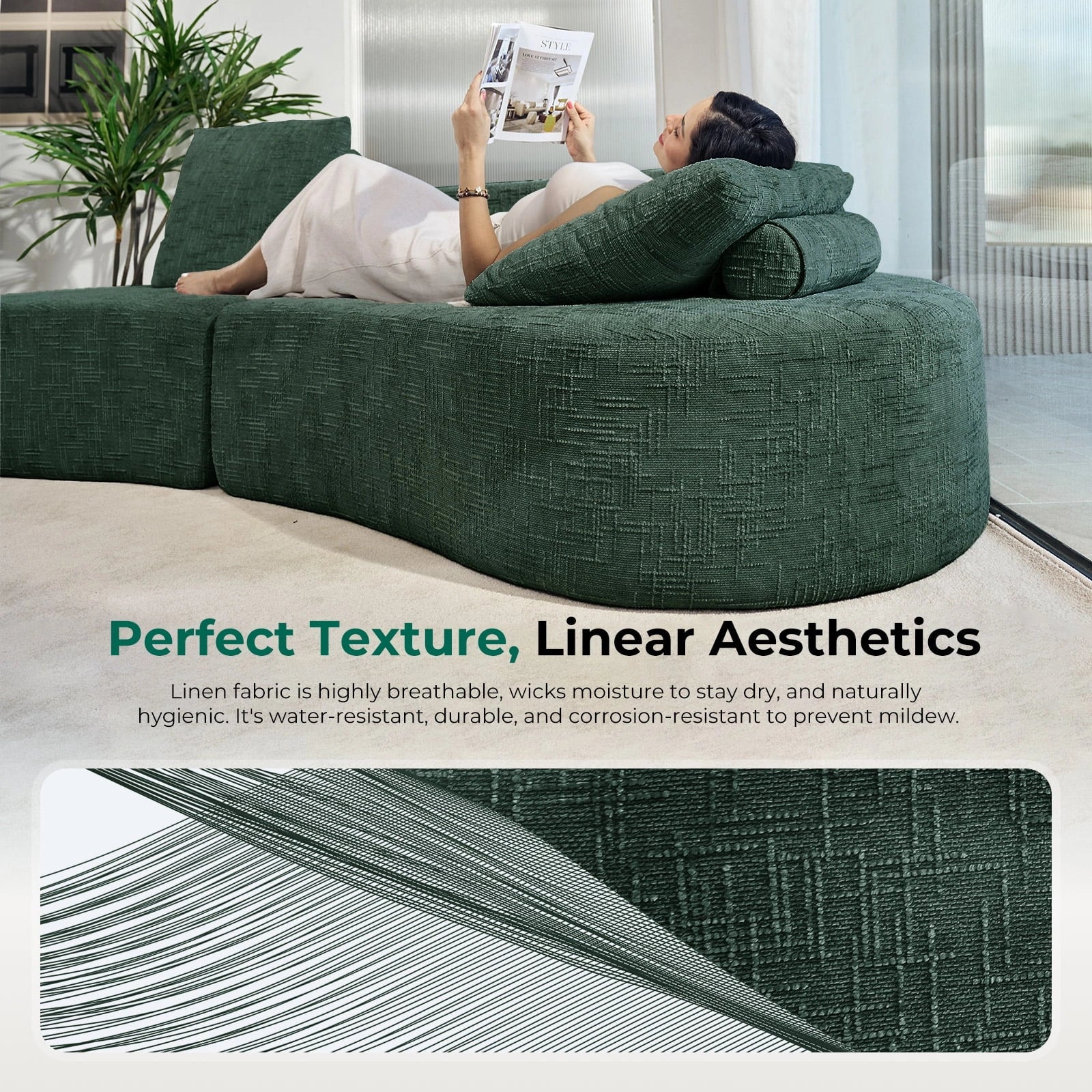 LHMSF03 Sofa extra tiefe Sitzfläche 250cm montagefrei Leinen modulares Megasofa