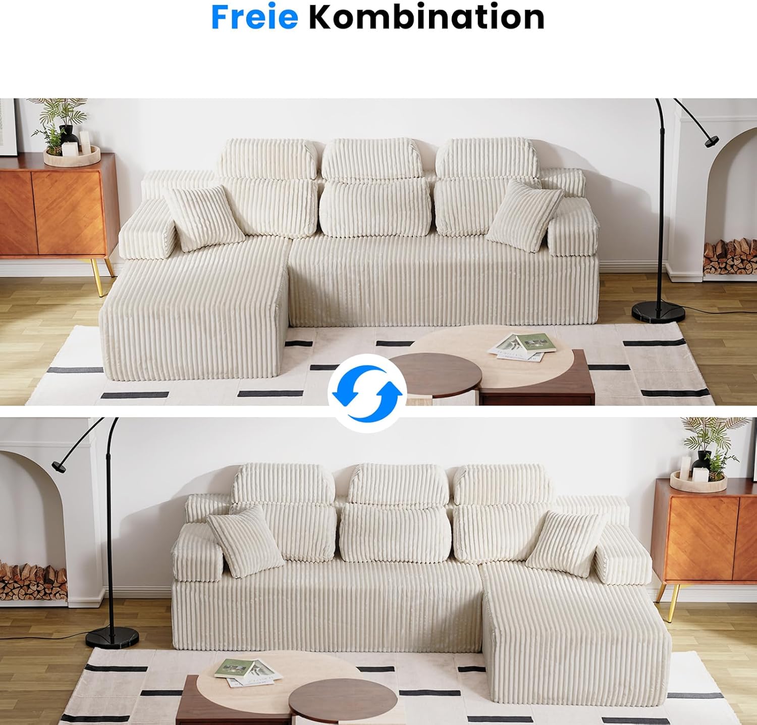 LHMSF08 Wohnlandschaft L Form 270cm hohe Rückenlehne Cord Ecksofa Schlafsofa