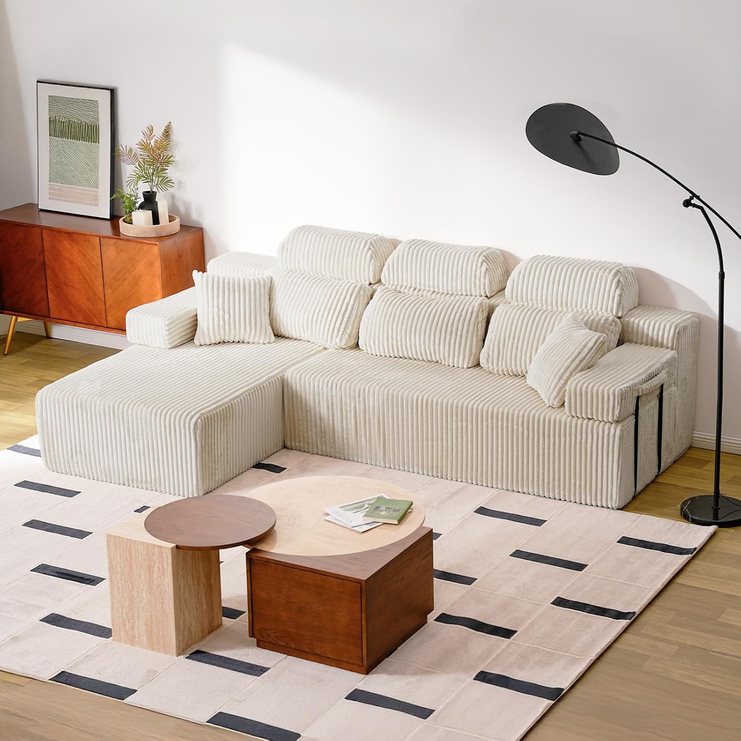 LHMSF08 Wohnlandschaft L Form 270cm hohe Rückenlehne Cord Ecksofa Schlafsofa