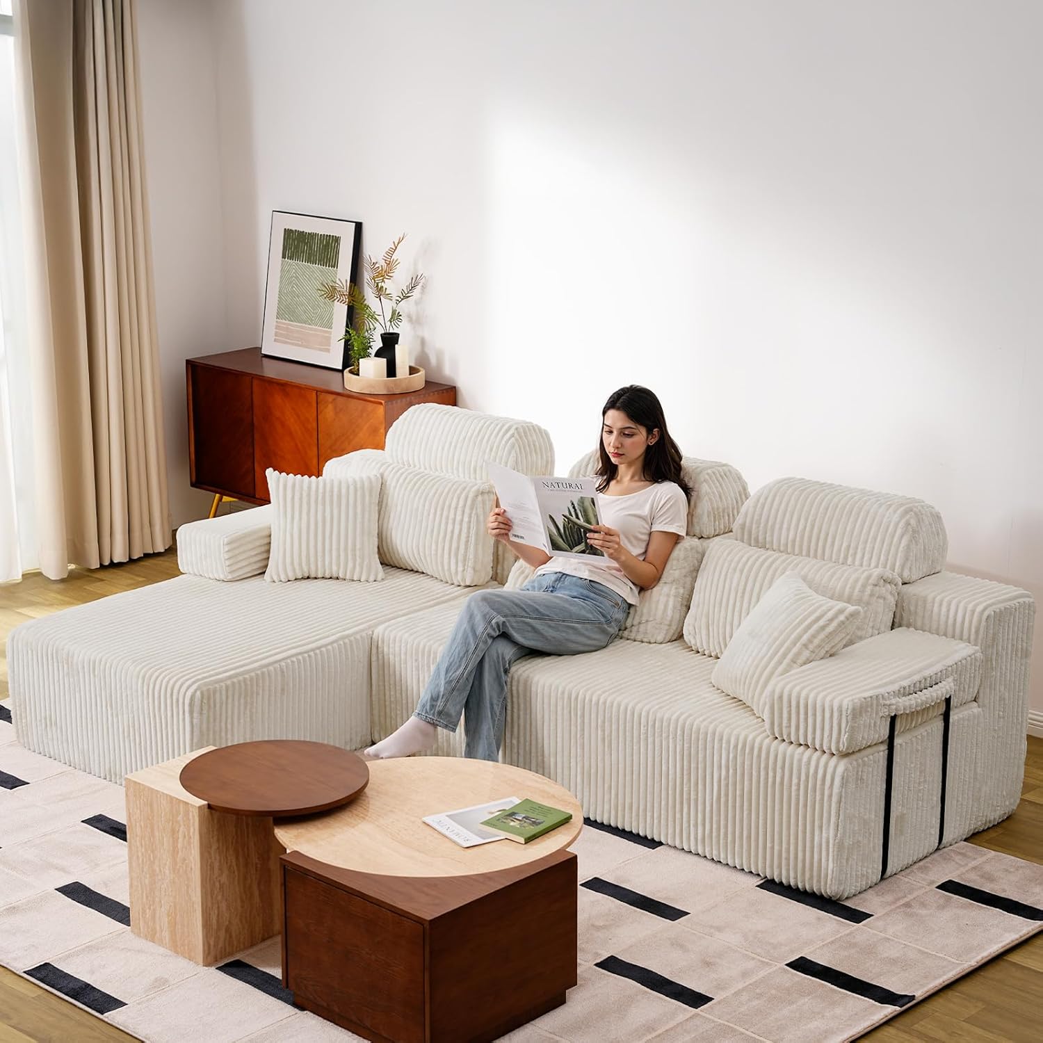 LHMSF08 Wohnlandschaft L Form 270cm hohe Rückenlehne Cord Ecksofa Schlafsofa