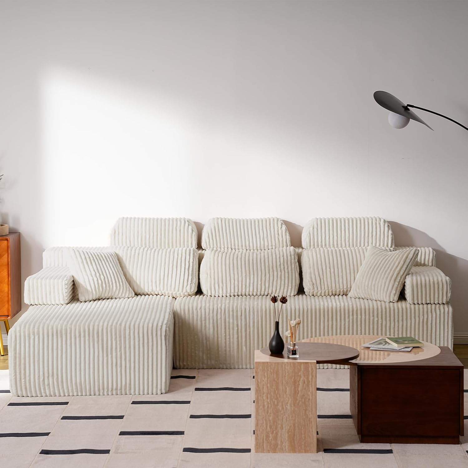 LHMSF08 Wohnlandschaft L Form 270cm hohe Rückenlehne Cord Ecksofa Schlafsofa