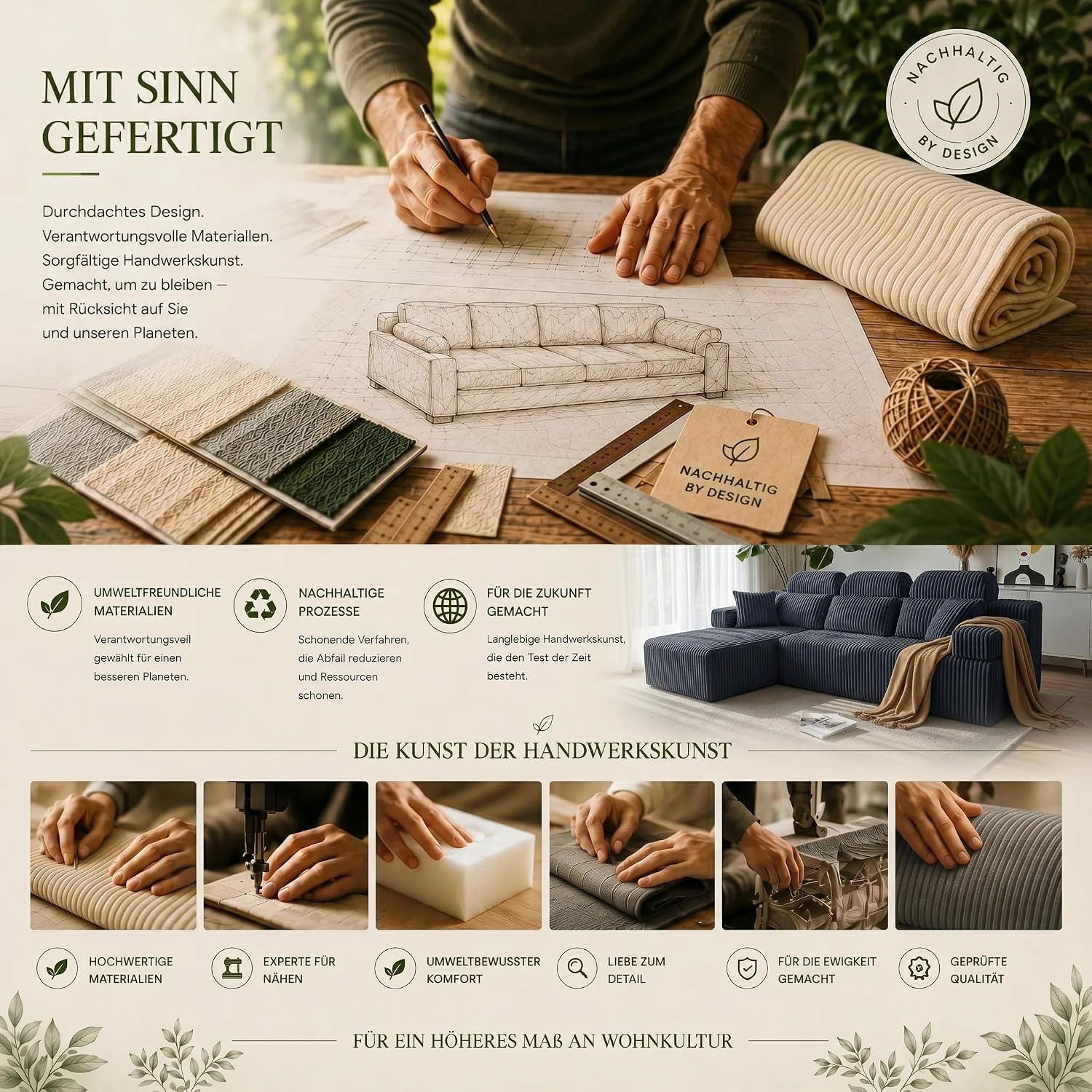 LH08 Wohnlandschaft L Form 270cm hohe Rückenlehne Cord Ecksofa Schlafsofa