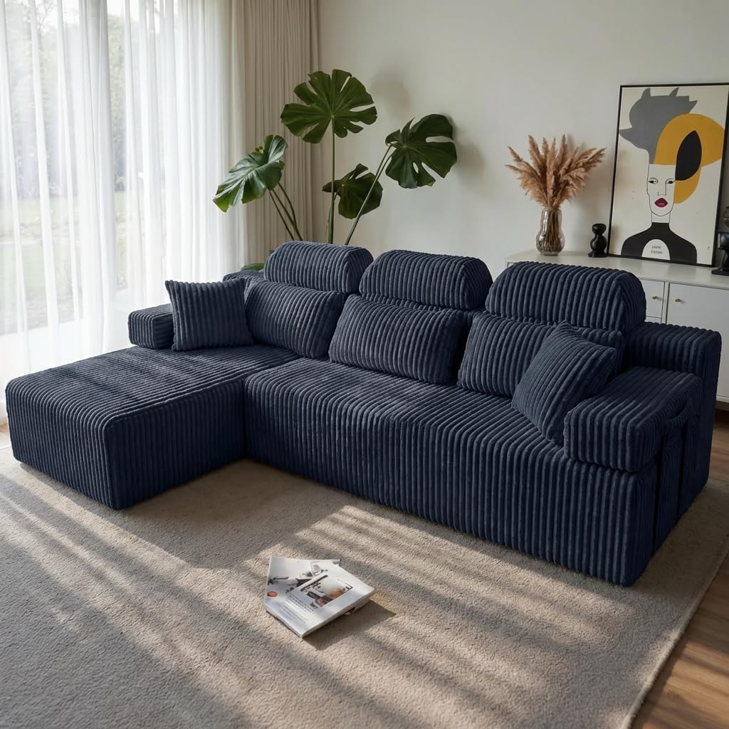 LH08 Wohnlandschaft L Form 270cm hohe Rückenlehne Cord Ecksofa Schlafsofa