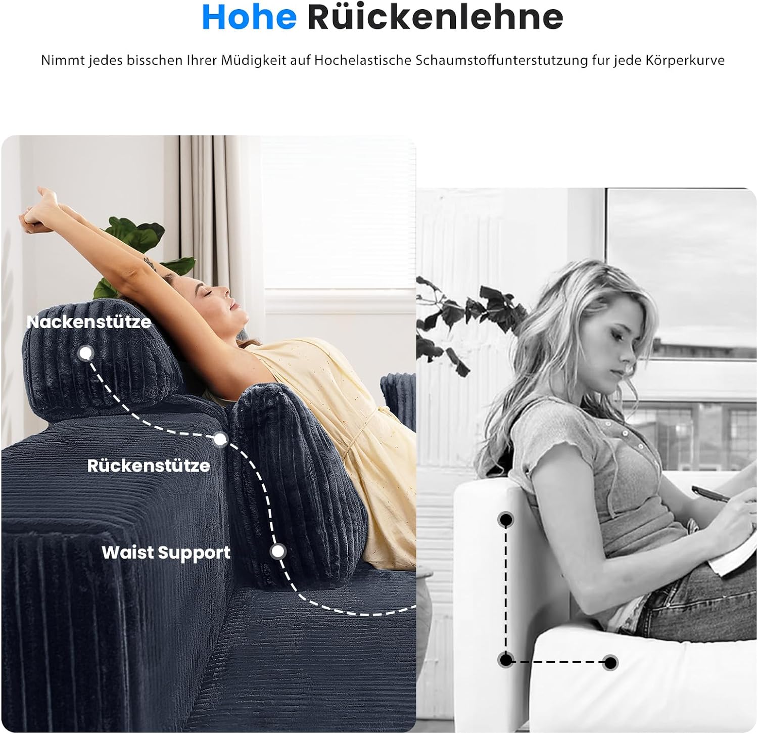 LH08 Wohnlandschaft L Form 270cm hohe Rückenlehne Cord Ecksofa Schlafsofa