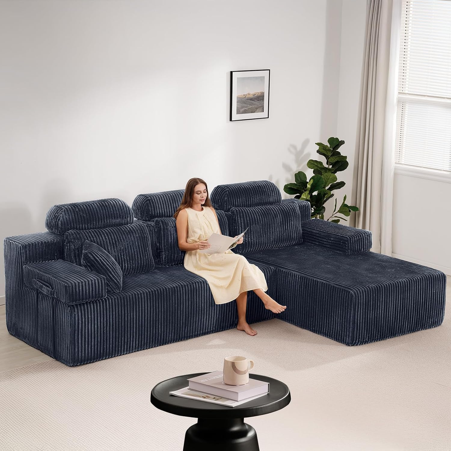 LH08 Wohnlandschaft L Form 270cm hohe Rückenlehne Cord Ecksofa Schlafsofa
