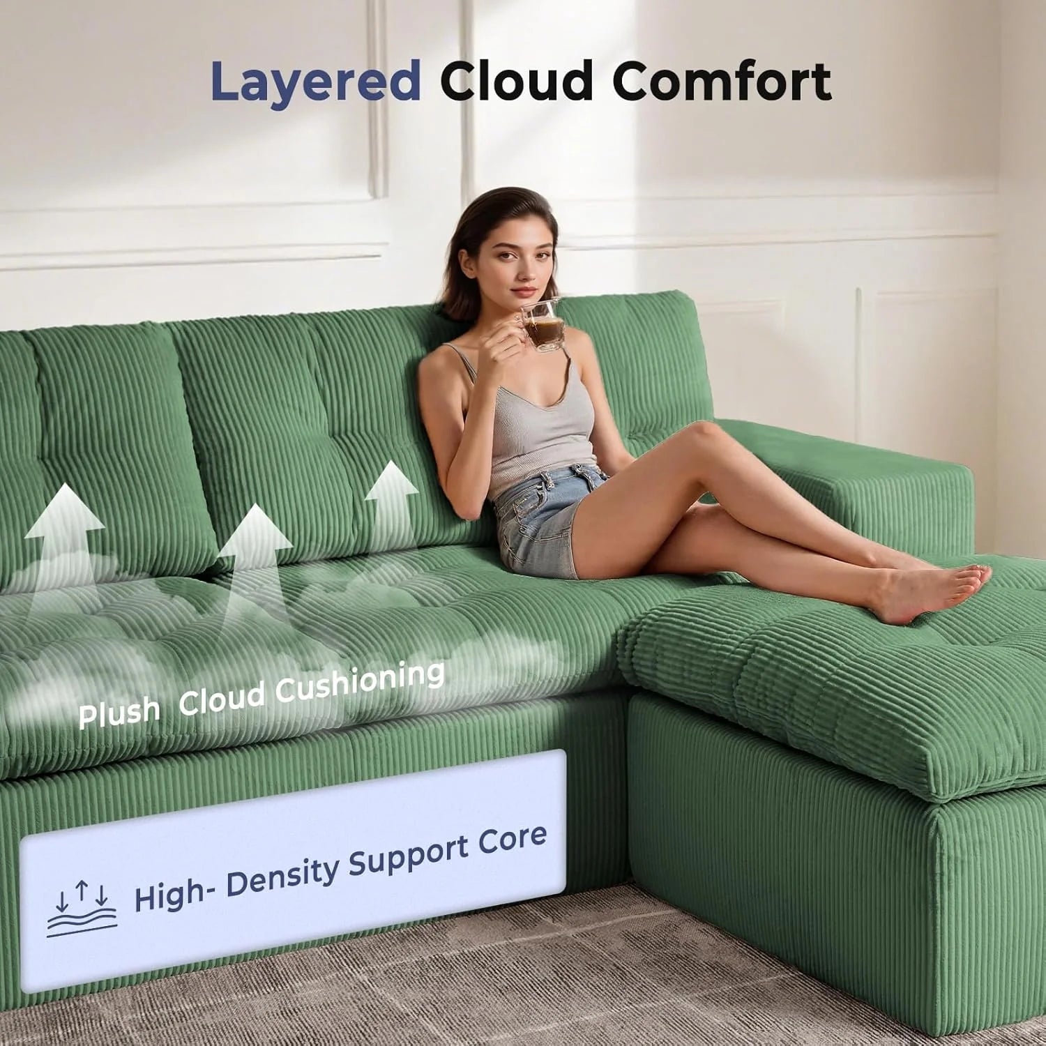 LHMSF13 Ecksofa L Form 215x175 tiefe Sitzfläche Cloud Sofa modulares Couch
