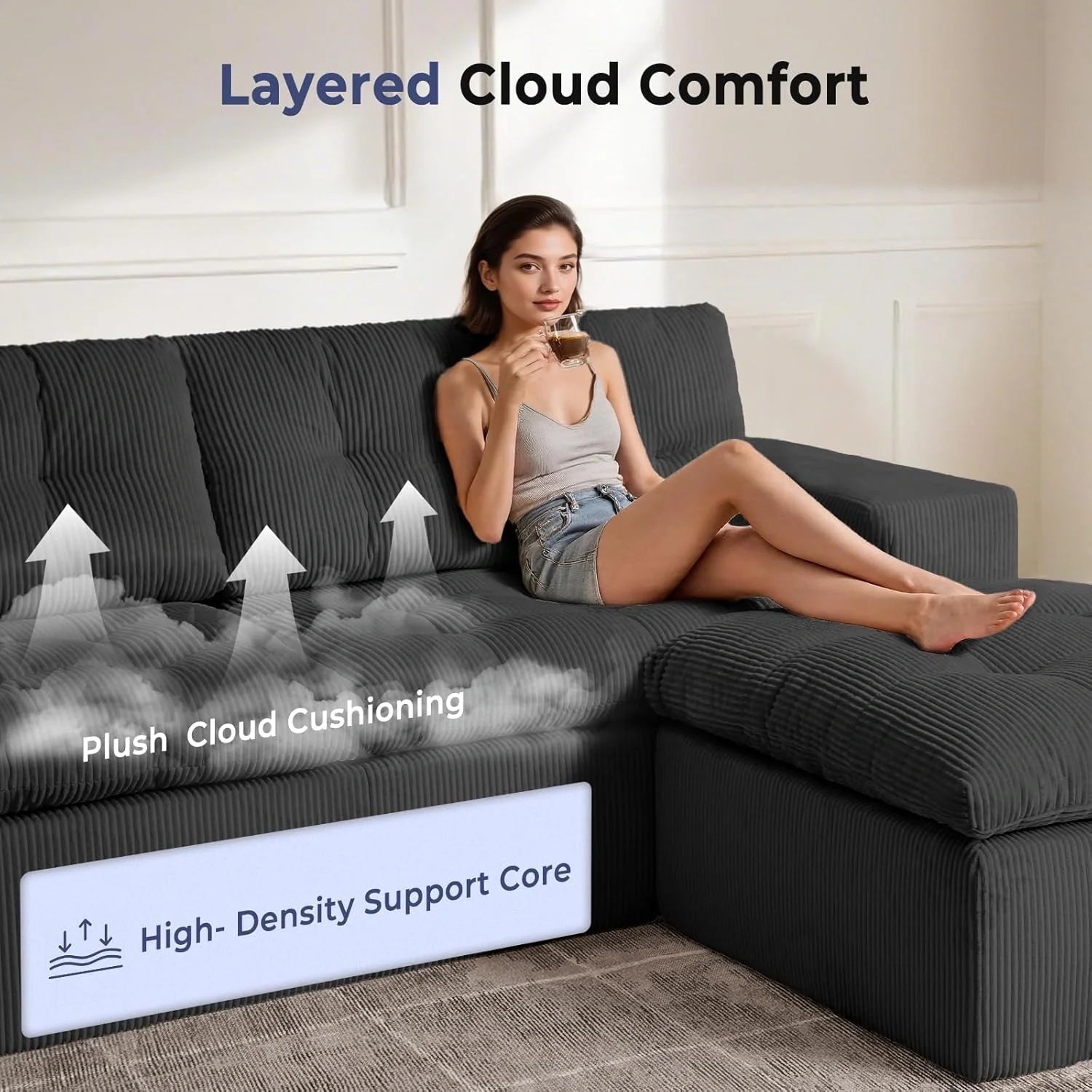 LHMSF13 Ecksofa L Form 215x175 tiefe Sitzfläche Cloud Sofa modulares Couch