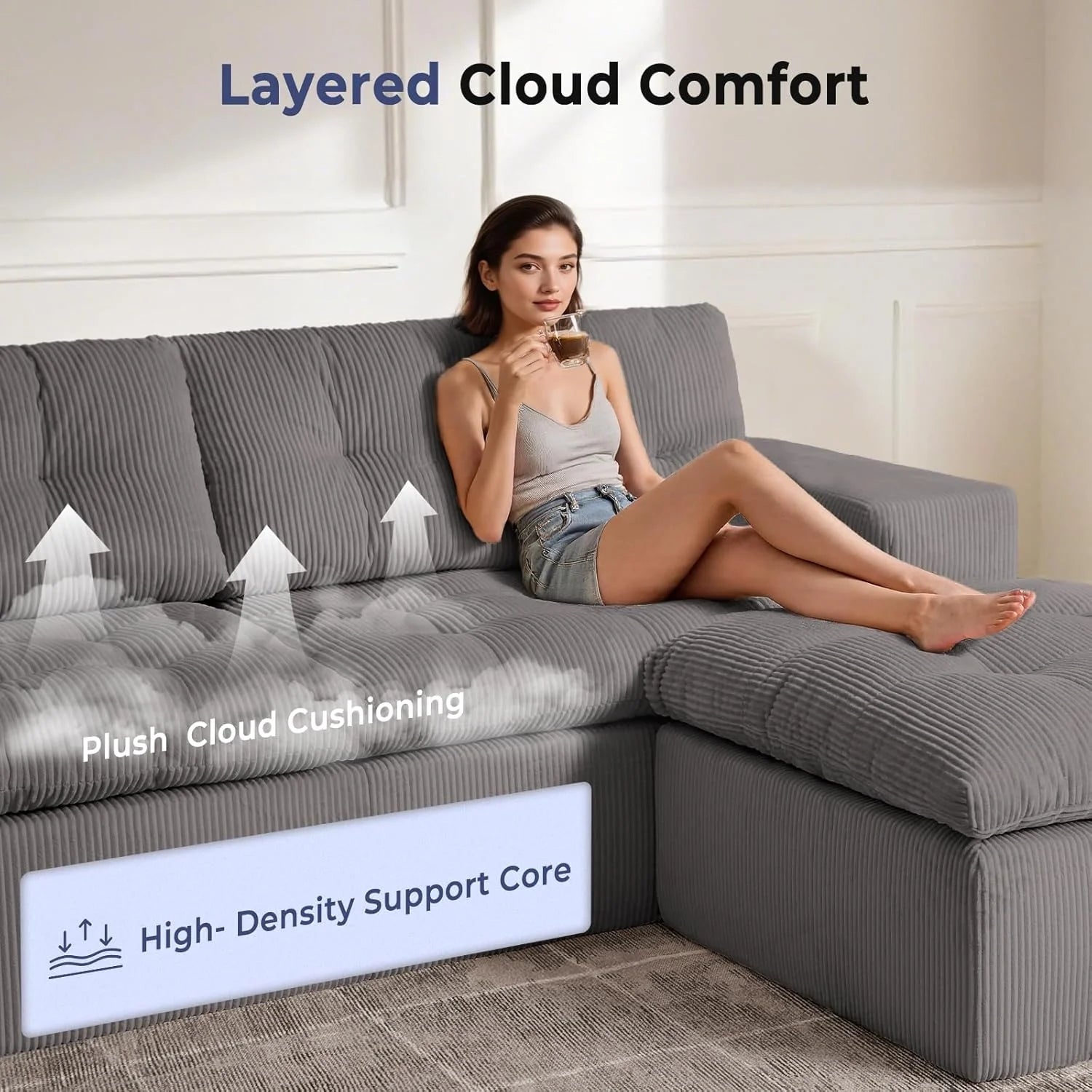 LHMSF13 Ecksofa L Form 215x175 tiefe Sitzfläche Cloud Sofa modulares Couch