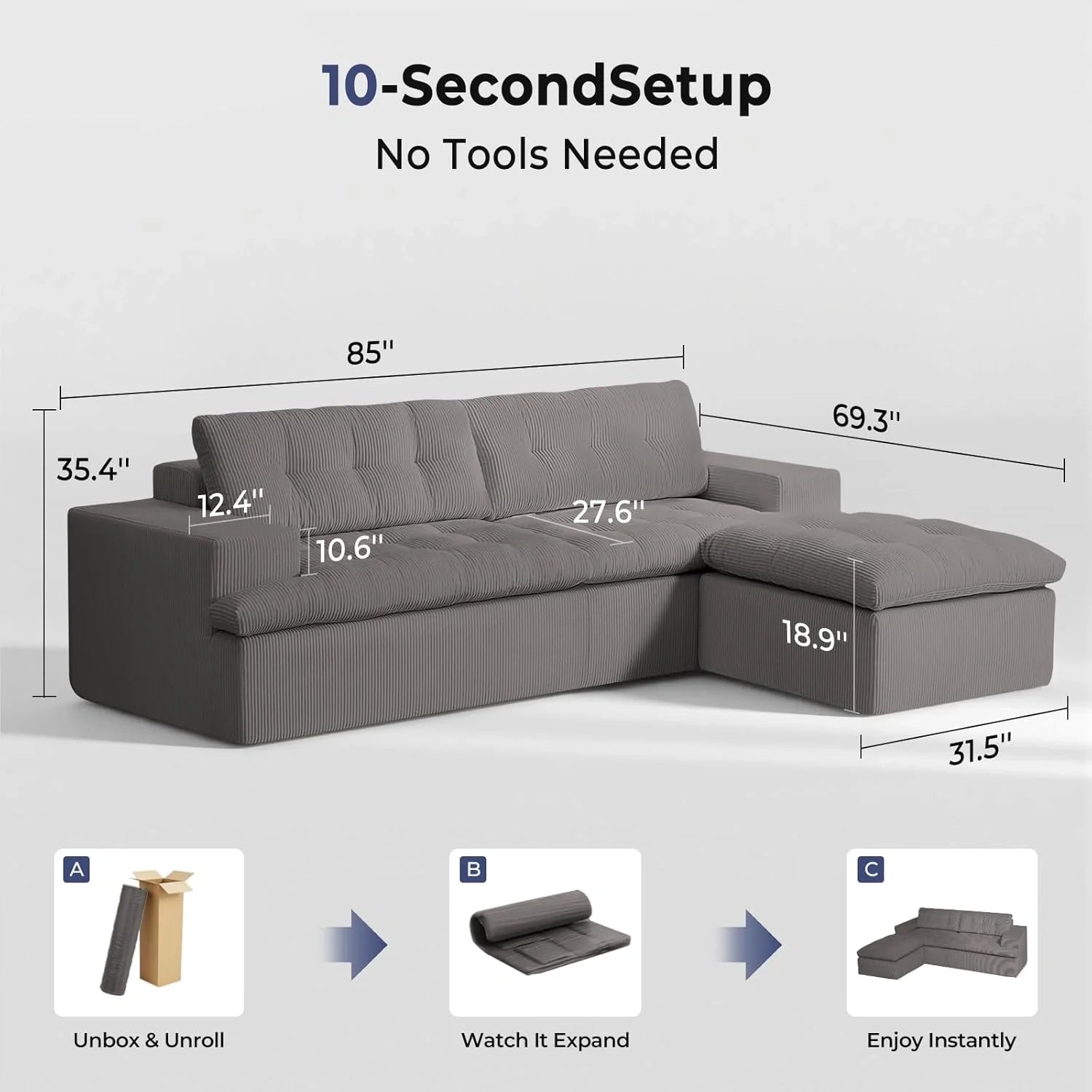 LHMSF13 Ecksofa L Form 215x175 tiefe Sitzfläche Cloud Sofa modulares Couch