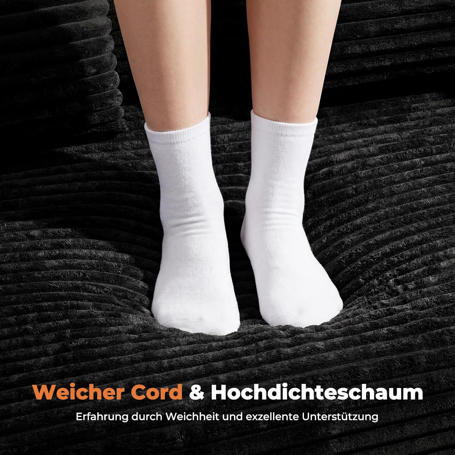 LHMSF14 Schlafsofa mit Schlaffunktion 200cm Bodensofa hohe Rückenlehne Kopfstütze Cord