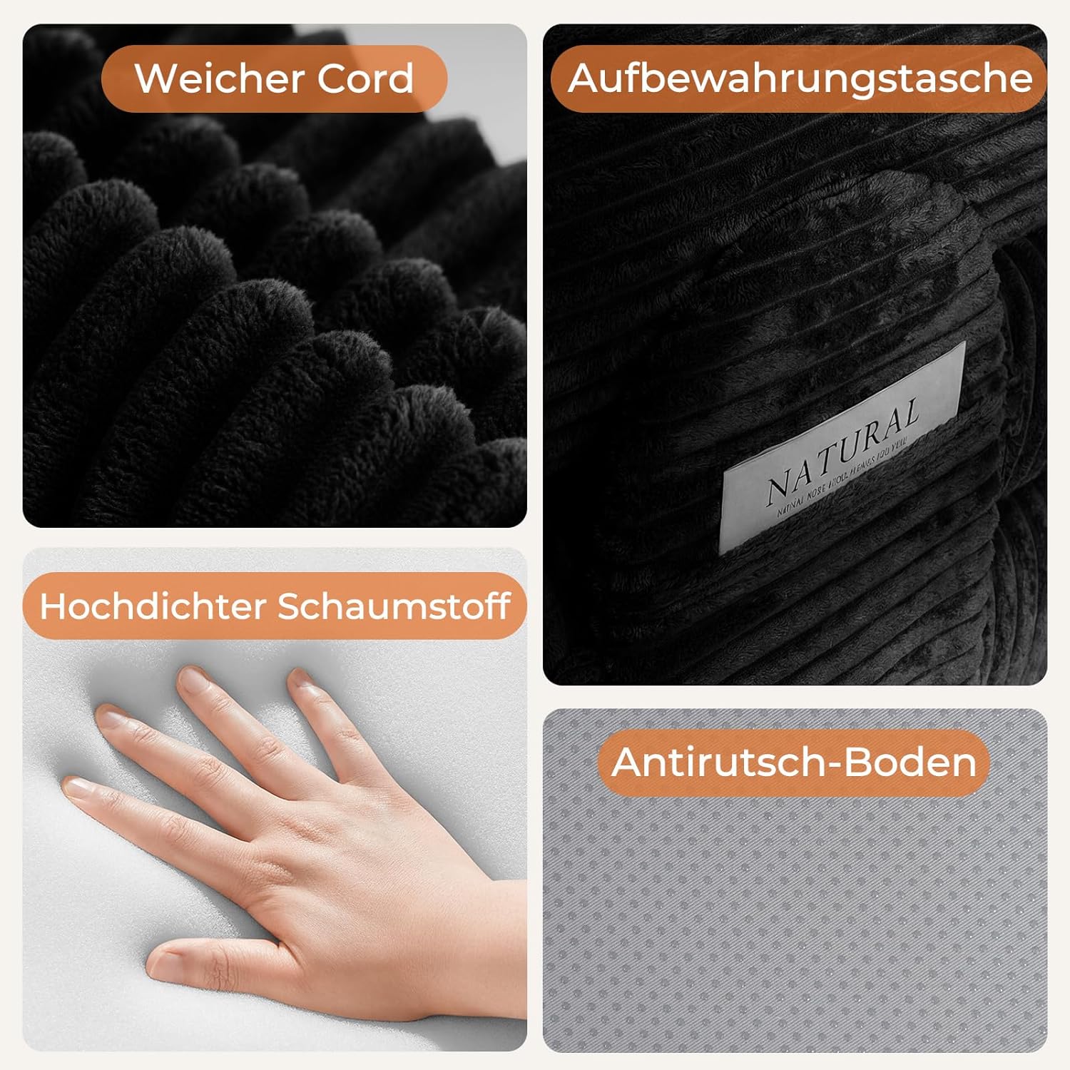 LHMSF14 Schlafsofa mit Schlaffunktion 200cm Bodensofa hohe Rückenlehne Kopfstütze Cord