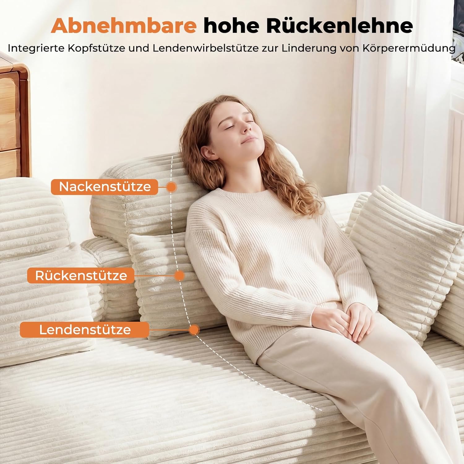 LHMSF14 Schlafsofa mit Schlaffunktion 200cm Bodensofa hohe Rückenlehne Kopfstütze Cord