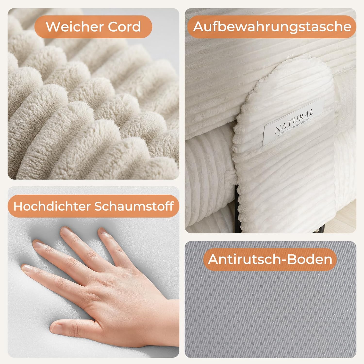 LHMSF14 Schlafsofa mit Schlaffunktion 200cm Bodensofa hohe Rückenlehne Kopfstütze Cord