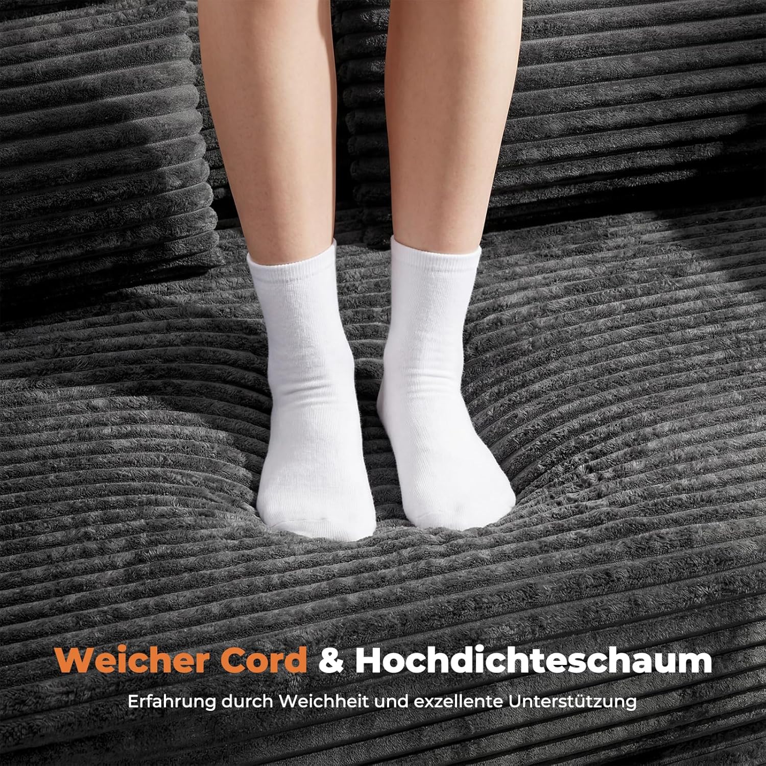 LHMSF14 Schlafsofa mit Schlaffunktion 200cm Bodensofa hohe Rückenlehne Kopfstütze Cord