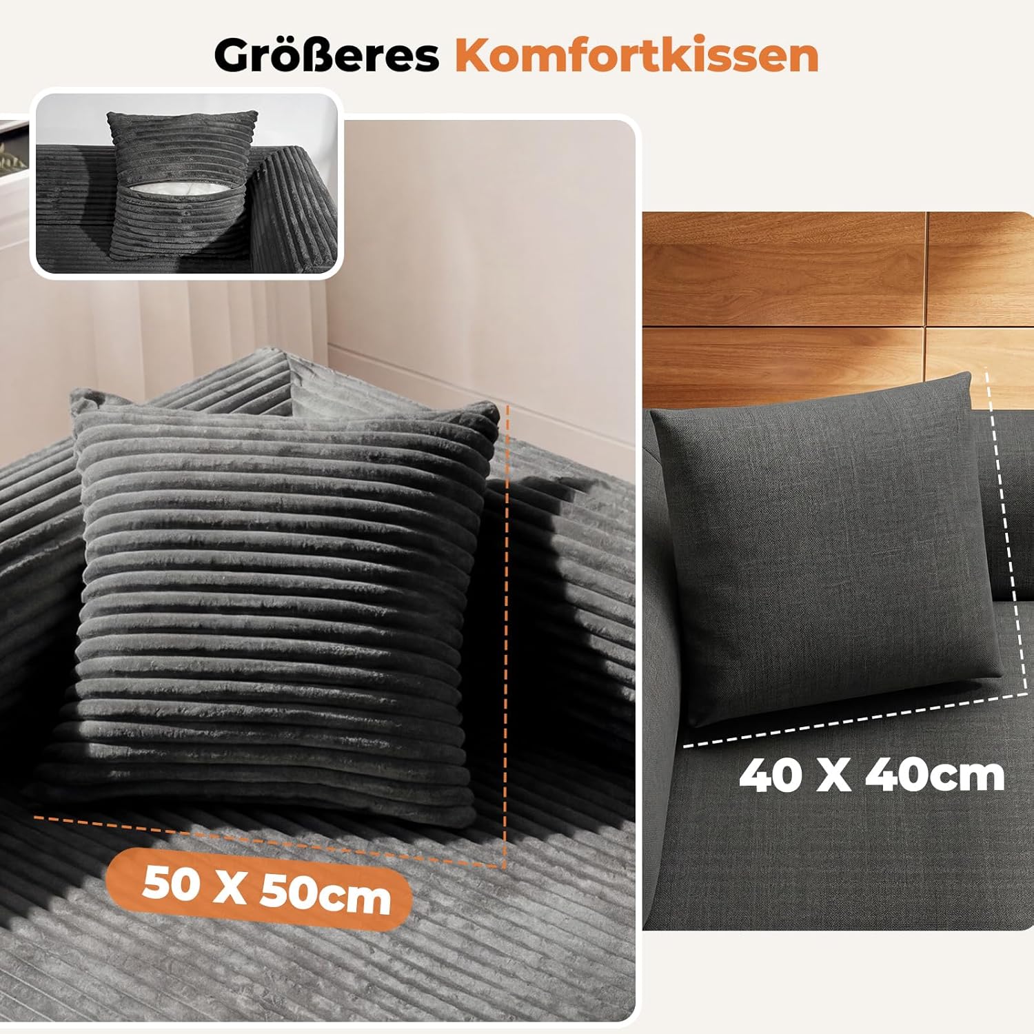 LHMSF14 Schlafsofa mit Schlaffunktion 200cm Bodensofa hohe Rückenlehne Kopfstütze Cord