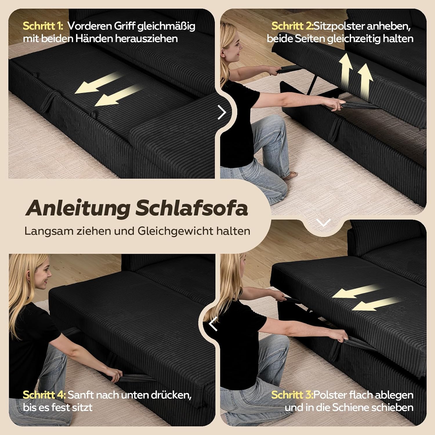 LM07 Ecksofa mit Schlaffunktion Stauraum Cord Schlafsofa ausziehbar L-Form