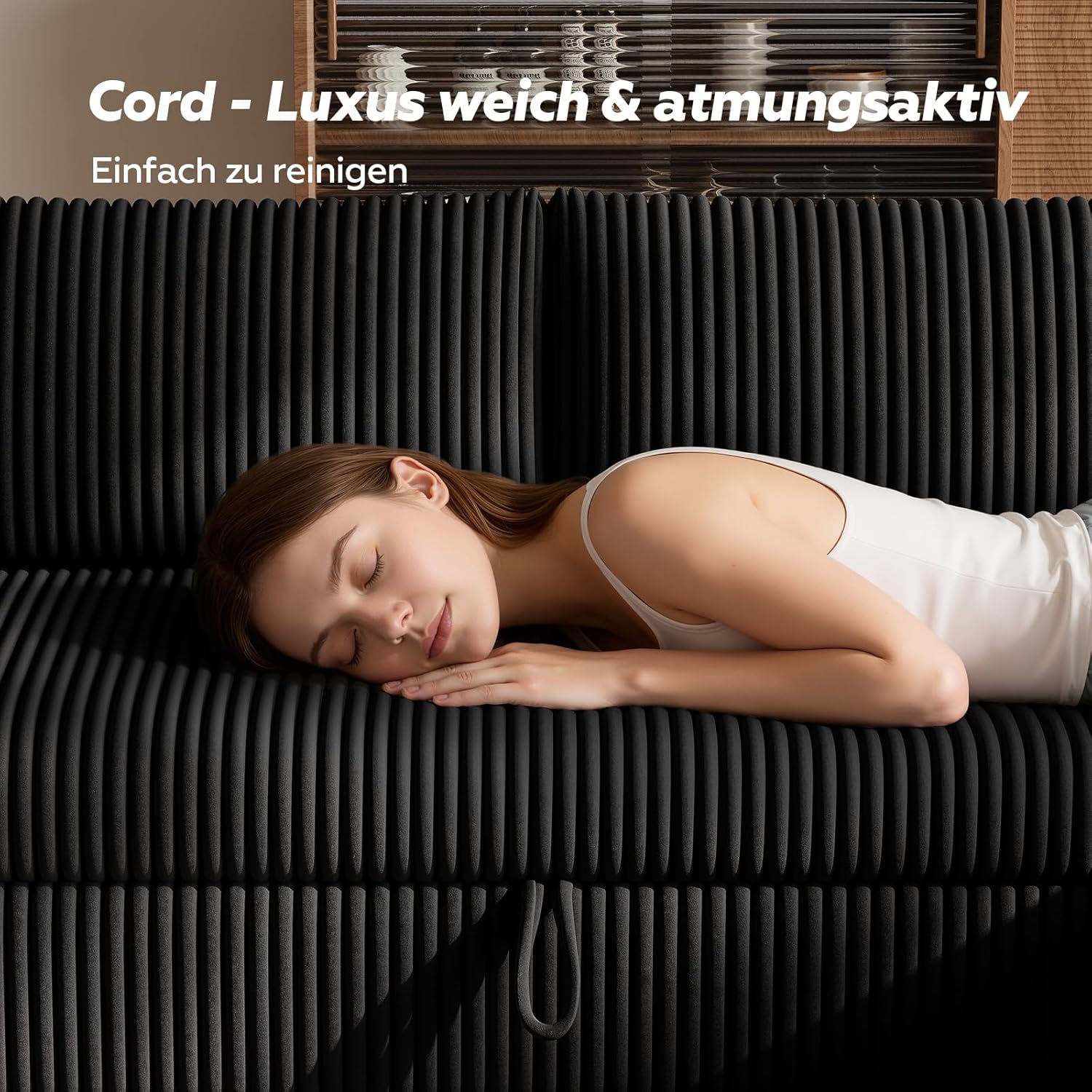 LM07 Ecksofa mit Schlaffunktion Stauraum Cord Schlafsofa ausziehbar L-Form
