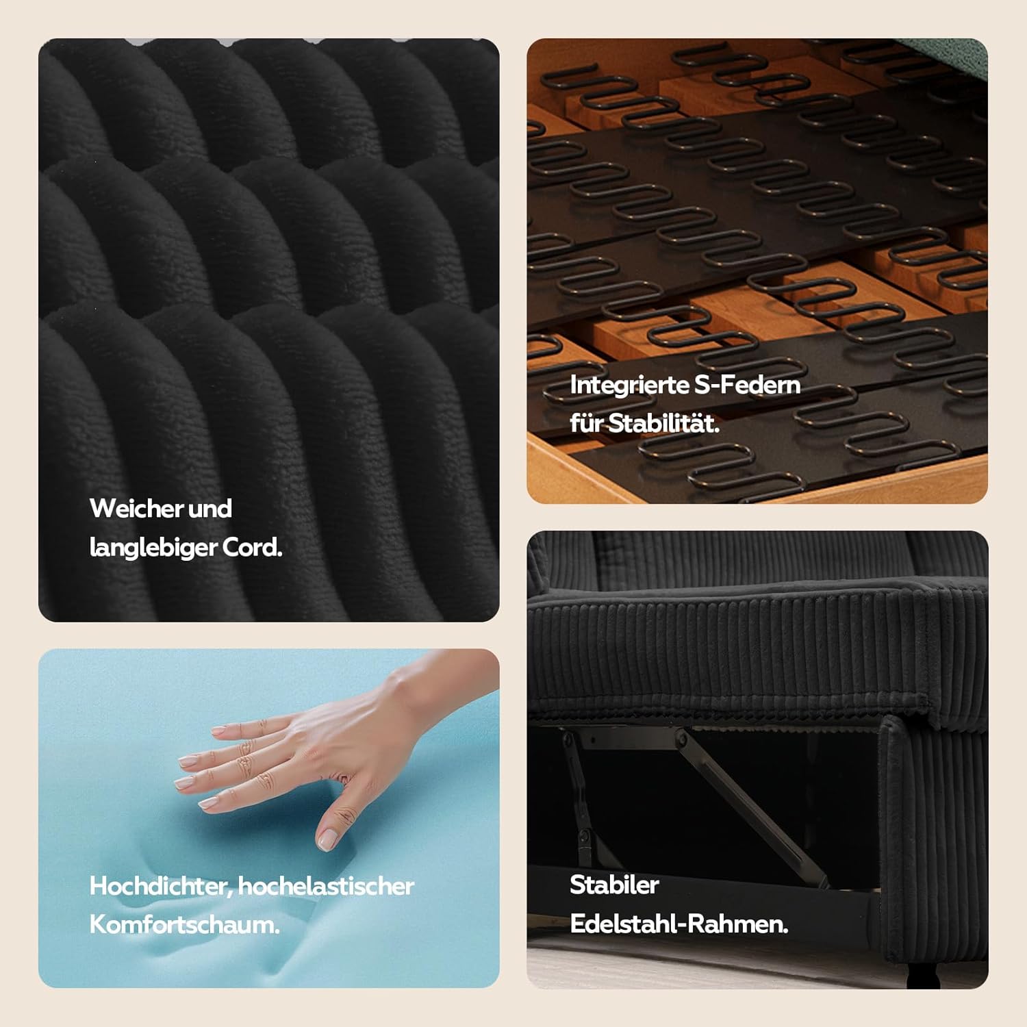 LM07 Ecksofa mit Schlaffunktion Stauraum Cord Schlafsofa ausziehbar L-Form