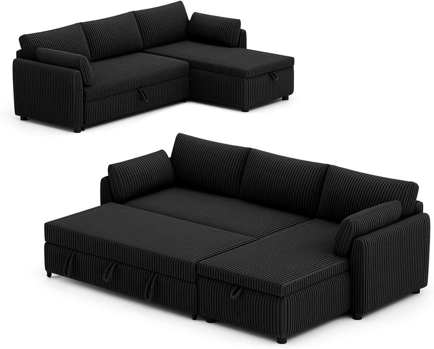 LM07 Ecksofa mit Schlaffunktion Stauraum Cord Schlafsofa ausziehbar L-Form