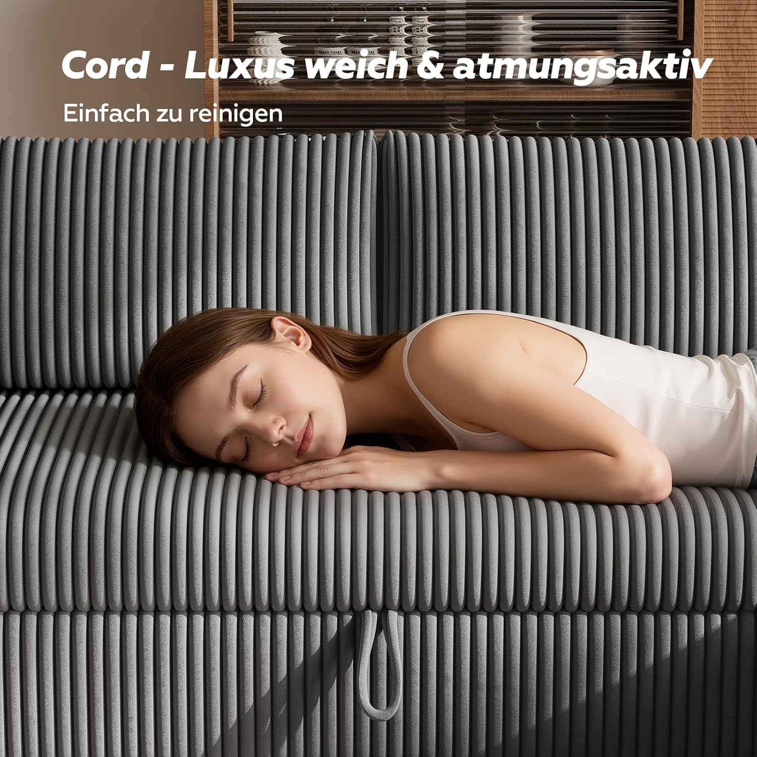 LM07 Ecksofa mit Schlaffunktion Stauraum Cord Schlafsofa ausziehbar L-Form