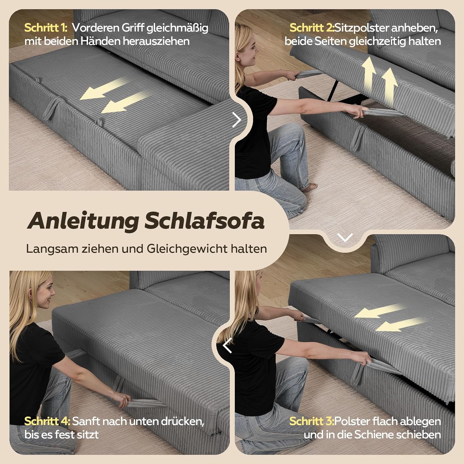LM07 Ecksofa mit Schlaffunktion Stauraum Cord Schlafsofa ausziehbar L-Form