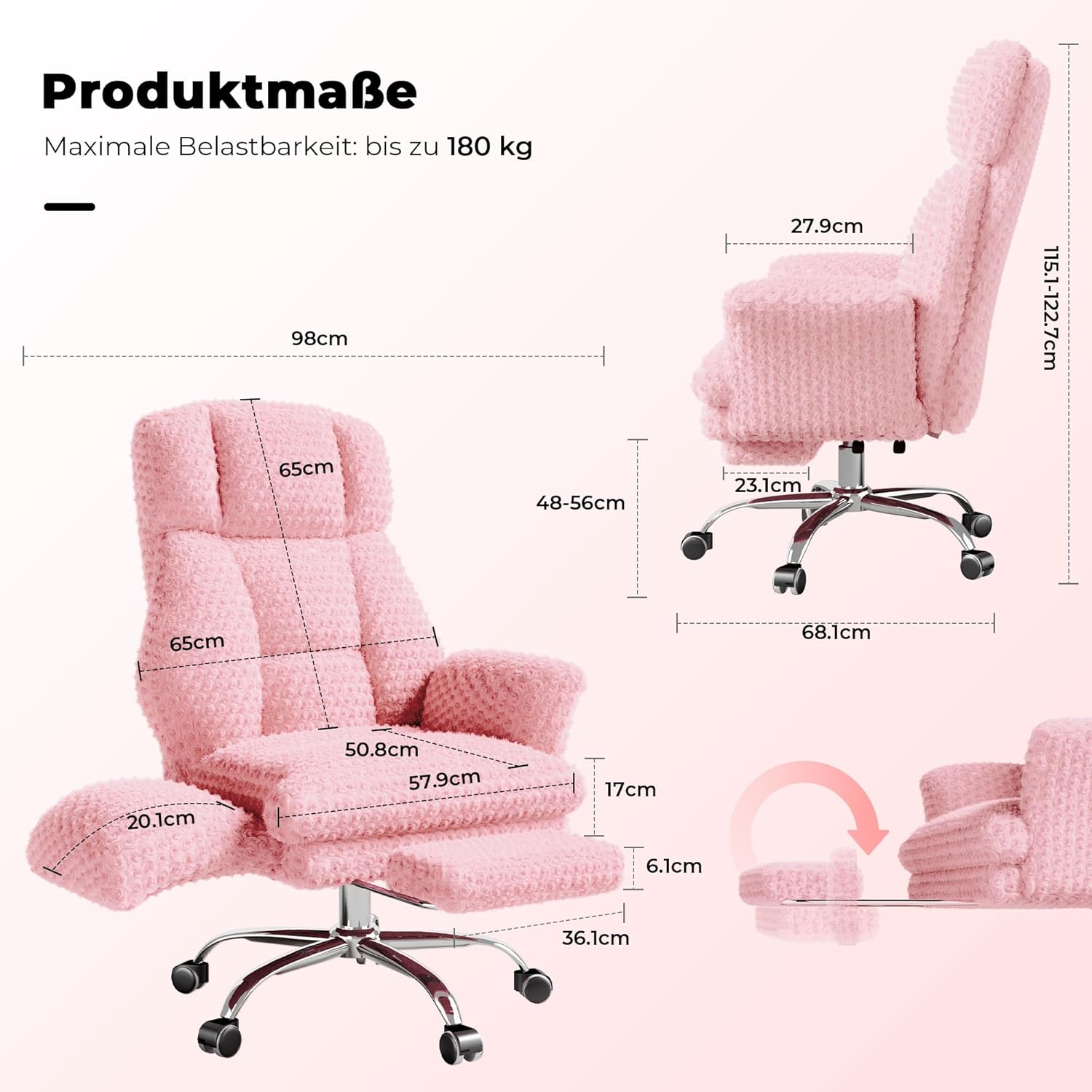 LPTYZ01 Rosa Samt Bürostuhl Extra Breit Schneidersitz Gaming Stuhl mit Fussstütze