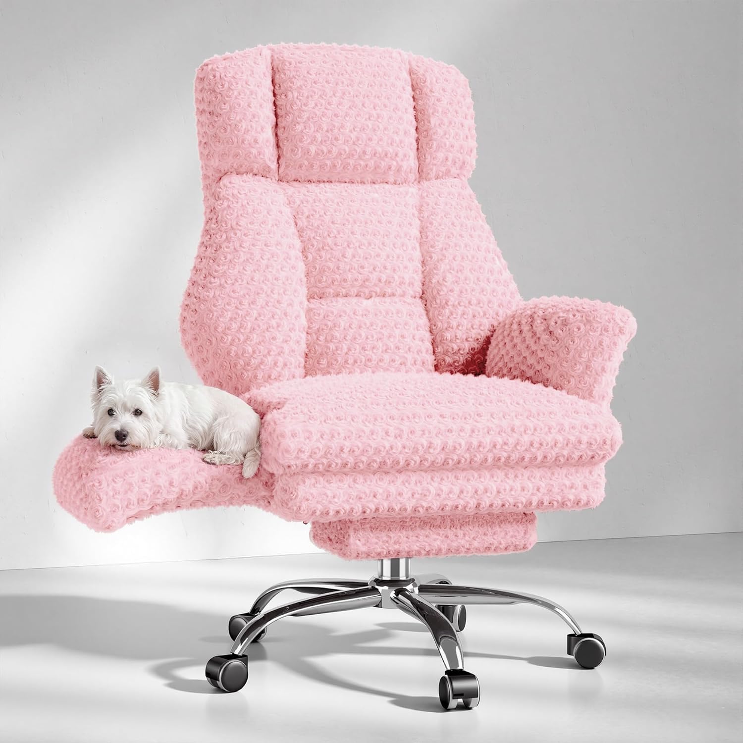 LPTYZ01 Rosa Samt Bürostuhl Extra Breit Schneidersitz Gaming Stuhl mit Fussstütze