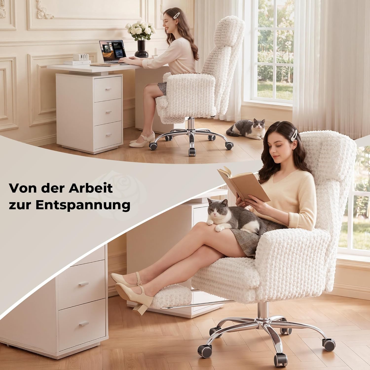 LPTYZ01 Rosa Samt Bürostuhl Extra Breit Schneidersitz Gaming Stuhl mit Fussstütze