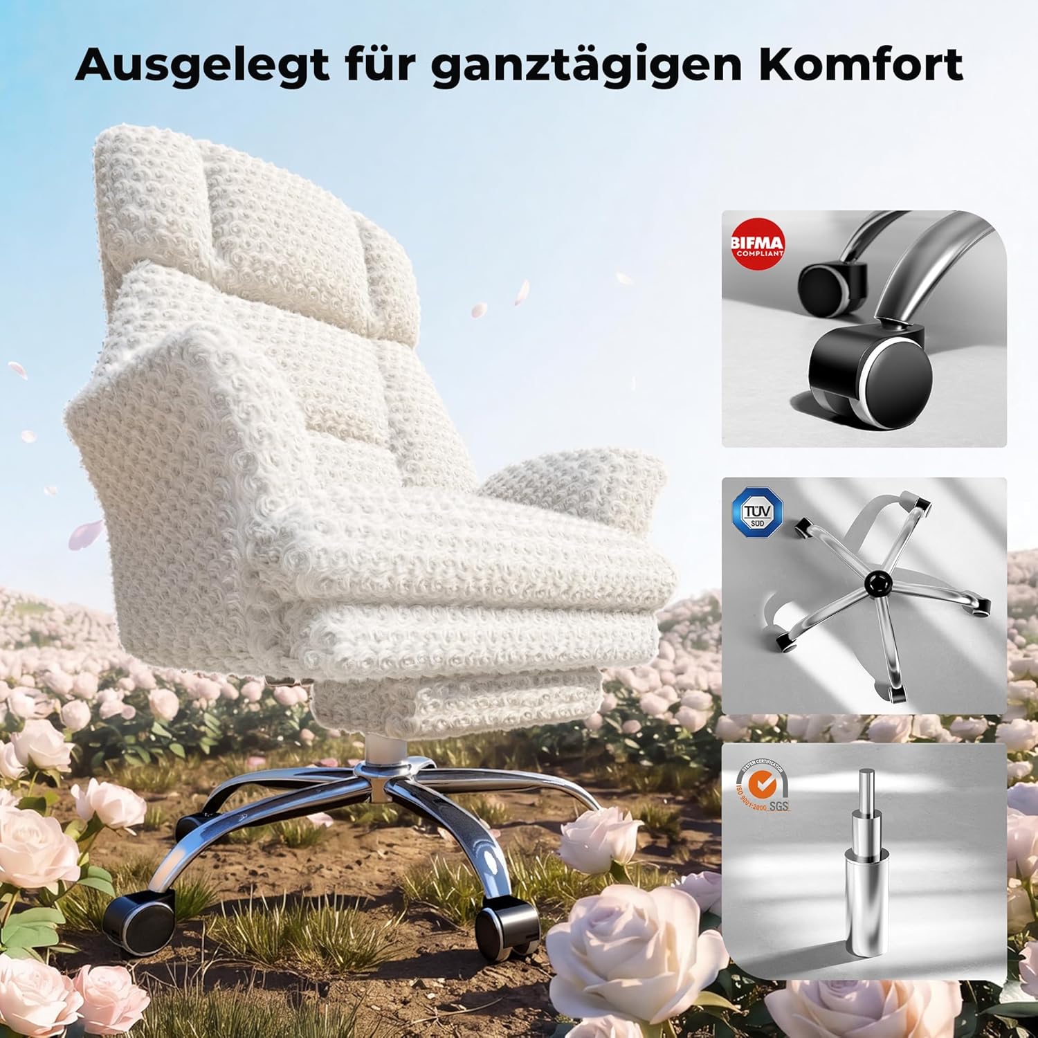 LPTYZ01 Rosa Samt Bürostuhl Extra Breit Schneidersitz Gaming Stuhl mit Fussstütze