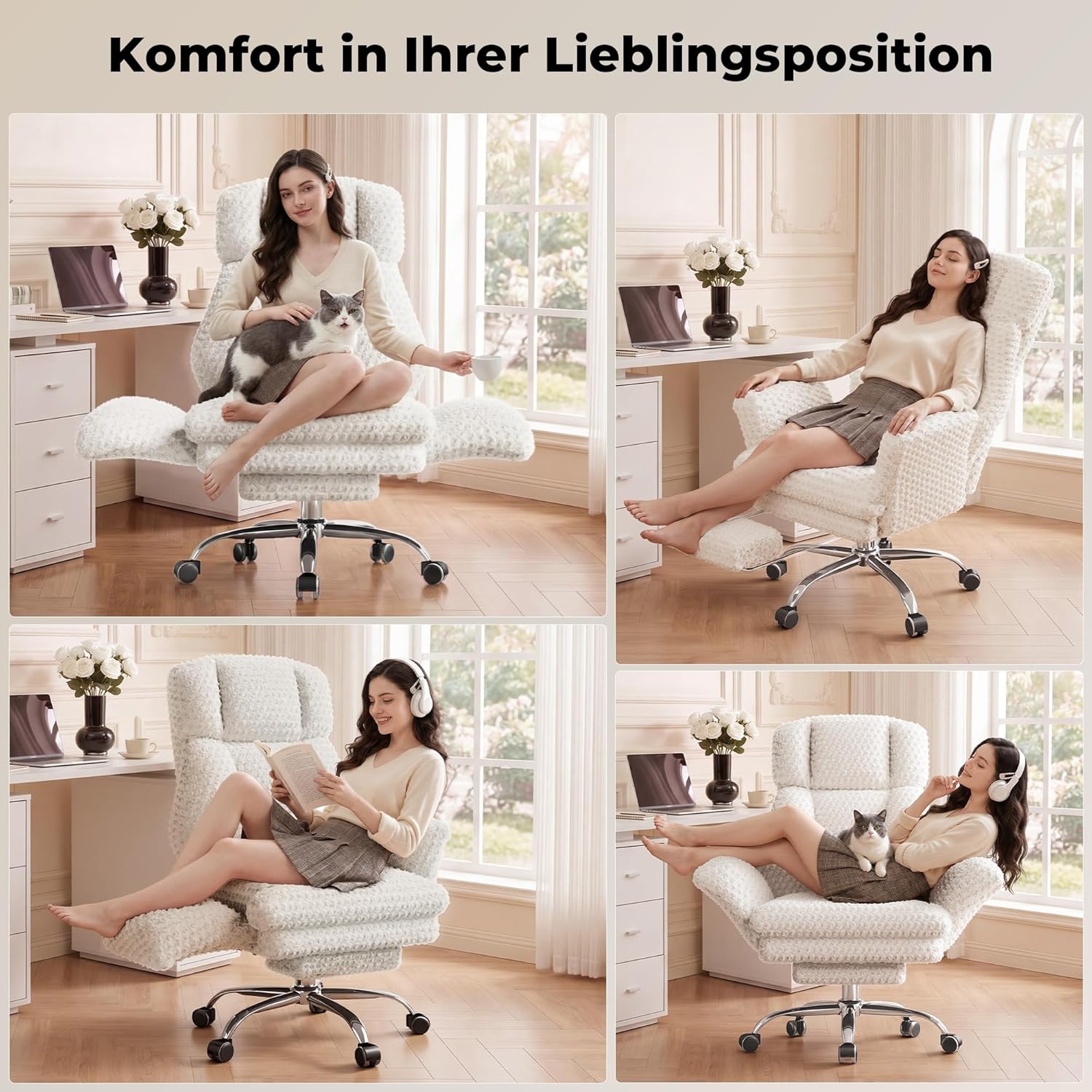 LPTYZ01 Rosa Samt Bürostuhl Extra Breit Schneidersitz Gaming Stuhl mit Fussstütze